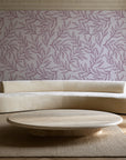 Forest Leaf Mulberry botanical leaf wallpaper in an elegant living room