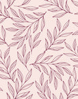 Forest Leaf Mulberry botanical leaf wallpaper in mulberry and blush