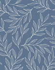 Forest Leaf Slate Blue botanical leaf wallpaper in slate blue and cream