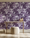 Frost Garden Veil Plum floral wallpaper on the wall of a grand entry foyer