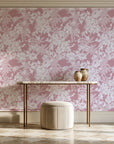 Frost Garden Veil Rose floral wallpaper on the wall of a grand entry foyer