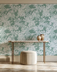 Frost Garden Veil Sage floral wallpaper on the wall of a grand entry foyer