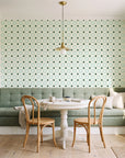 Frost Mosaic Emerald geometric tile wallpaper as a feature wall in a sunlit breakfast nook