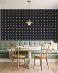 Frost Mosaic Noir geometric tile wallpaper as a feature wall in a sunlit breakfast nook