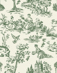 Garden Folly Sage pastoral toile wallpaper in sage and cream