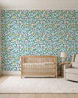 Garden Reverie Emerald floral wallpaper in a calm, light-filled nursery