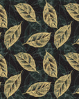 Gilded Frond Noir leaf wallpaper in black and gold