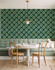Gilt Scatter Emerald floral scatter wallpaper as a feature wall in a sunlit breakfast nook