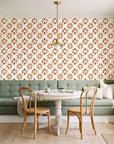 Gilt Scatter Terracotta floral scatter wallpaper as a feature wall in a sunlit breakfast nook