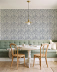 Grain Shift Oatmeal minimalist dash wallpaper as a feature wall in a sunlit breakfast nook