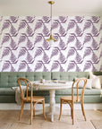Harbor Fern Plum fern wallpaper as a feature wall in a sunlit breakfast nook