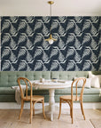 Harbor Fern Slate fern wallpaper as a feature wall in a sunlit breakfast nook