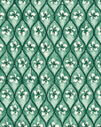 Hidden Court Emerald floral ogee wallpaper in emerald and ivory