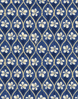 Hidden Court Midnight floral ogee wallpaper in midnight and champagne