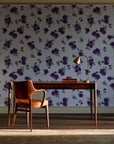 Hidden Garden Aubergine floral wallpaper as a feature wall in a home study