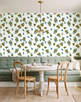 Hidden Garden Emerald floral wallpaper as a feature wall in a sunlit breakfast nook