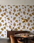 Hidden Garden Marigold floral wallpaper in an elegant dining room
