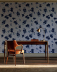 Hidden Garden Navy floral wallpaper as a feature wall in a home study