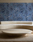 Hush & Palm Midnight palm trees wallpaper in an elegant living room