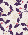 Ink & Oak Aubergine oak leaf and berry wallpaper in aubergine and rose