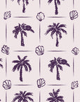 Ink & Shell Aubergine coastal palm and shell wallpaper in aubergine and blush