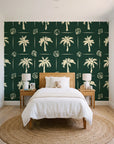 Ink & Shell Forest coastal palm and shell wallpaper in a bright, cheerful child's bedroom