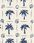 Ink & Shell Navy coastal palm and shell wallpaper in navy and ivory