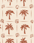 Ink & Shell Terracotta coastal palm and shell wallpaper in terracotta and sand