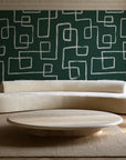 Linear Circuit Emerald minimalist line wallpaper in an elegant living room