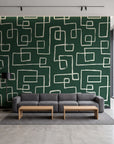 Linear Circuit Emerald minimalist line wallpaper in a contemporary commercial office lobby