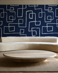 Linear Circuit Navy minimalist line wallpaper in an elegant living room