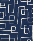 Linear Circuit Navy minimalist line wallpaper in navy and linen