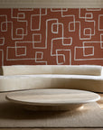 Linear Circuit Terracotta minimalist line wallpaper in an elegant living room
