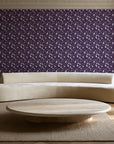 Linen & Leaf Plum leaf wallpaper in an elegant living room