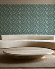Linen & Leaf Sage leaf wallpaper in an elegant living room
