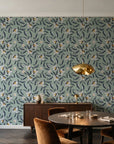Magnolia Morning Charcoal magnolia bloom wallpaper in an elegant dining room