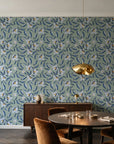 Magnolia Morning Slate magnolia bloom wallpaper in an elegant dining room