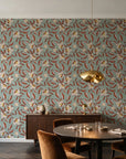Magnolia Morning Terracotta magnolia bloom wallpaper in an elegant dining room