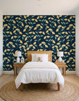 Meadow Light Midnight meadow flower wallpaper in a bright, cheerful child's bedroom