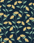 Meadow Light Midnight meadow flower wallpaper in midnight and marigold