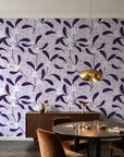 Mistletoe Trail Aubergine mistletoe wallpaper in an elegant dining room
