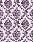 Misty Fern Romance Plum damask wallpaper in plum and pearl