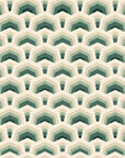 Ocean Fortress Ivory art deco scale wallpaper in ivory and forest green