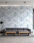 Pale Foliage Delft willow leaf wallpaper in a contemporary commercial office lobby