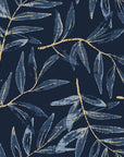 Pale Foliage Midnight willow leaf wallpaper in midnight and gold