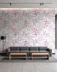 Pale Foliage Rose willow leaf wallpaper in a contemporary commercial office lobby