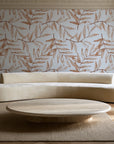 Pale Foliage Terracotta willow leaf wallpaper in an elegant living room
