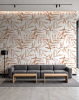 Pale Foliage Terracotta willow leaf wallpaper in a contemporary commercial office lobby