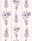 Petal & Thread Plum botanical stem wallpaper in plum and pearl