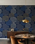 Petal Cascade Midnight spiral rosette wallpaper in an elegant dining room